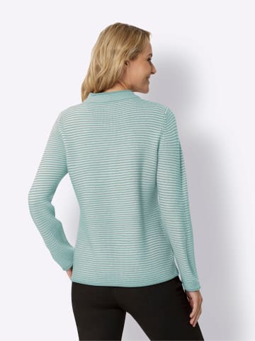 Sieh an! Stehkragenpullover in salbei-ecru-geringelt