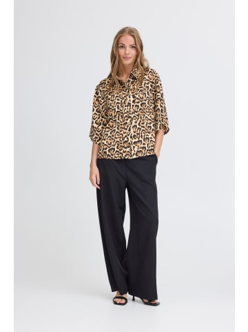 ICHI Hemd kurzarm IHNIMA Regular fit in Brown Leopard aop