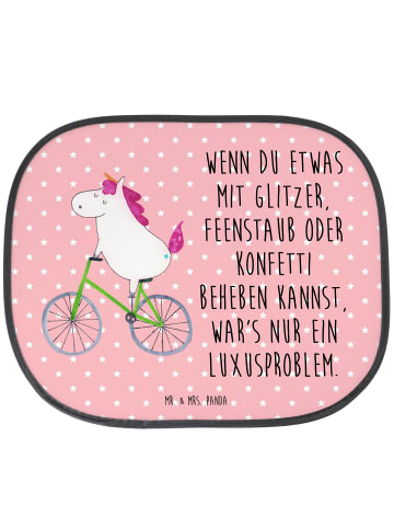 Mr. & Mrs. Panda Auto Sonnenschutz Einhorn Radfahrer mit Spruch in Rot Pastell