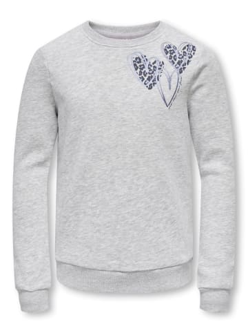 KIDS ONLY Sweatshirt KOGMARY LIFE L/S O-NECK BOX SWT in light grey melange leo heart