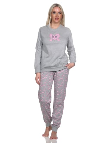 NORMANN Langarm Schlafanzug Bündchen Herz - 78634 in grau