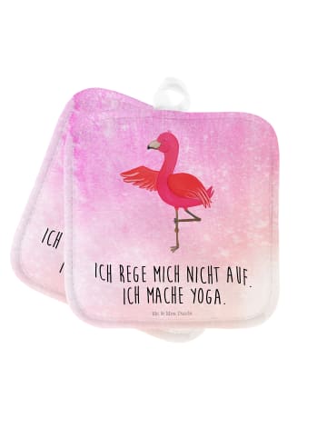 Mr. & Mrs. Panda 2er Set Topflappen  Flamingo Yoga mit Spruch in Aquarell Pink