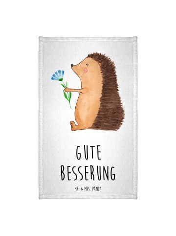 Mr. & Mrs. Panda Gästehandtuch Igel Blumen mit Spruch in Weiß