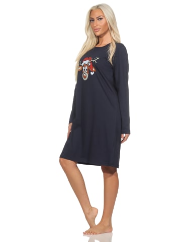 NORMANN Nachthemd Weihnachten langarm Renntier - 88346 in navy