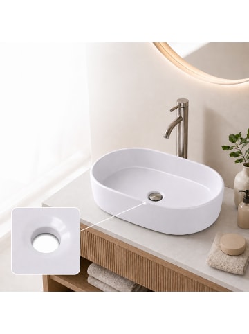 relaxdays Aufsatzwaschbecken in Weiß - (B)55 x (H)14,5 x (T) 34 cm