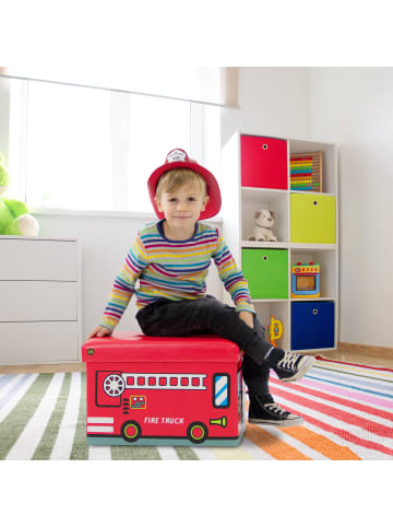 relaxdays Spielzeugkiste Feuerwehr in Rot - (B)48 x (H)32 x (T)32 cm
