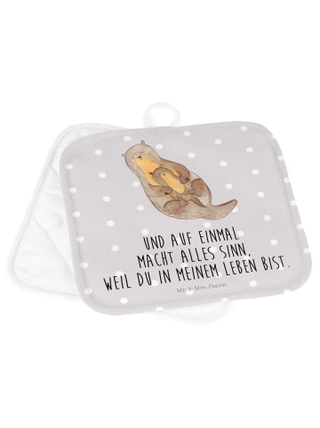 Mr. & Mrs. Panda 2er Set Topflappen Otter Kind mit Spruch in Grau Pastell