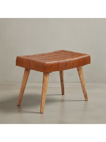 KADIMA DESIGN Sitzhocker | Mango/Echtleder, 67x47x39cm, Chesterfield