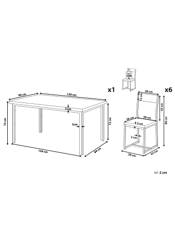 Beliani 7-tlg Esstisch Set LAREDO in Schwarz/Braun