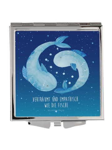 Mr. & Mrs. Panda Schminkspiegel Sternzeichen Fische mit Spruch in Sternenhimmel Blau