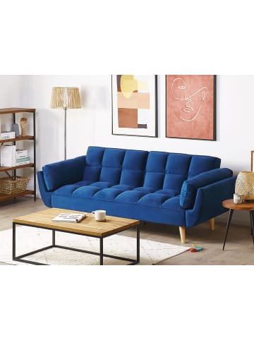 Beliani Schlafsofa ASBY in Blau/Heller Holzfarbton - (W) 218 x (H) 82 x (L) 83 cm