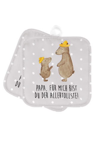 Mr. & Mrs. Panda 2er Set Topflappen  Bären mit Hut mit Spruch in Grau Pastell