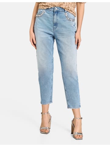 TAIFUN Hose Jeans verkürzt in Bleached Blue Denim