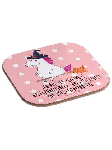 Mr. & Mrs. Panda Getränkeuntersetzer Einhorn Hexe mit Spruch in Rot Pastell
