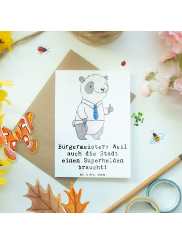 Mr. & Mrs. Panda Grußkarte Bürgermeister Superheld mit Spruch in Weiß
