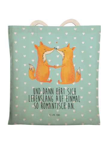 Mr. & Mrs. Panda Henkeltasche Füchse Liebe mit Spruch in Türkis Pastell