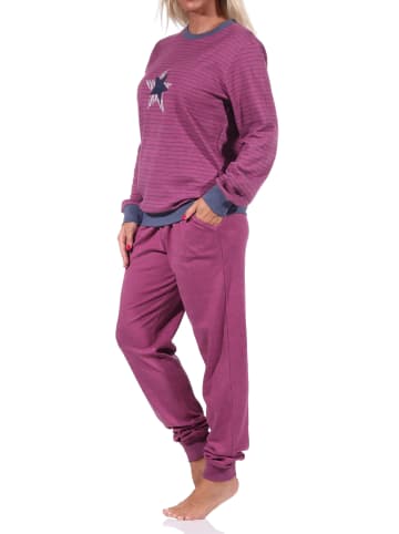NORMANN Pyjama Bündchen Streifen Sternen - 69543 in beere