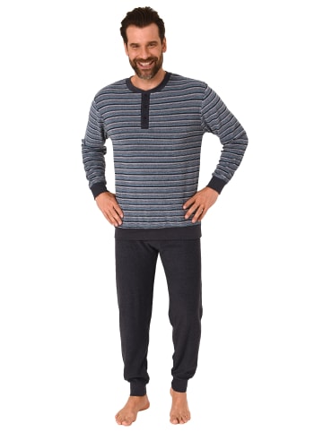 NORMANN Frottee Pyjama Schlafanzug Bündchen Streifen - 67657 in hellblau