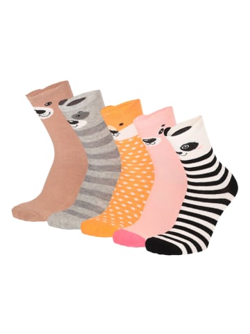Yuhu Mädchen Socken 5er Pack mit Tiergesichtern Motivsocken in Rosa