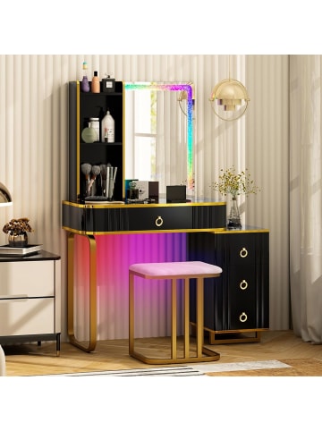 COSTWAY Schminktisch Set mit LED & Ladestation in Schwarz