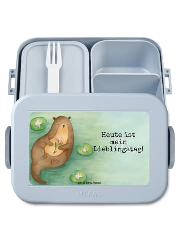 Mr. & Mrs. Panda Bentobox Otter Seerose Design mit Spruch in Blau Pastell