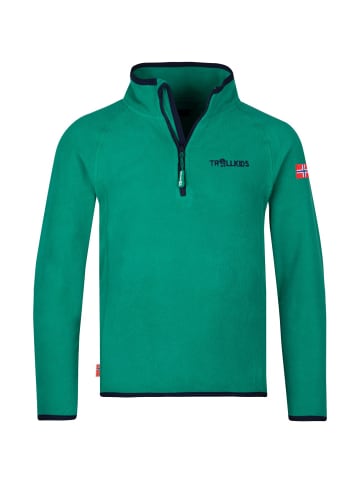 Trollkids Fleece-Pullover "Nordland" in Pfeffergrün/Marineblau