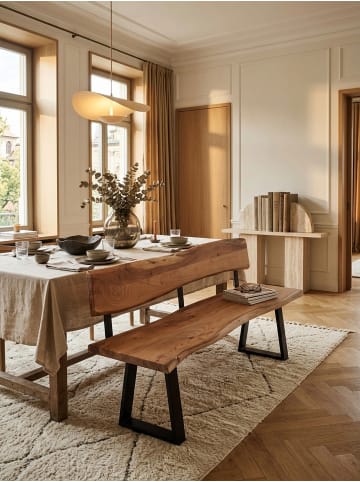 KADIMA DESIGN Sitzbank mit Lehne | Akazie, 160x83,5cm, Baumkante, 3-Sitzer