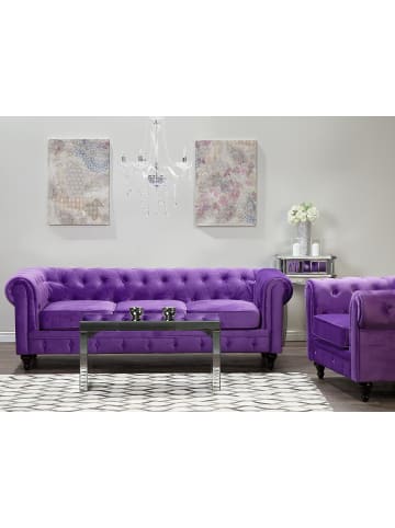 Beliani 3-Sitzer Sofa CHESTERFIELD in Violett/Braun - (W) 202 x (H) 70 x (L) 75 cm