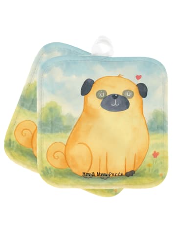 Mr. & Mrs. Panda Topflappen Mops Design ohne Spruch in Weiß