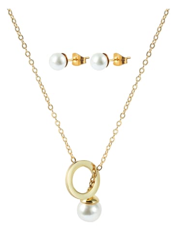 Adeliás Damen Halskette aus Edelstahl mit Perle 45 cm in gold