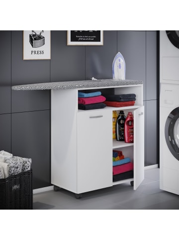 VCM  Holz Bügelbrett Kommode Sideboard Rollen Bigilo in Weiß