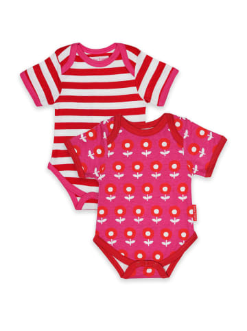 Toby Tiger Baby Kurzarmbodys im Doppelpack mit Blumen Print und Streifen in Rot-Rosa