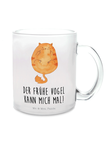 Mr. & Mrs. Panda Trinkbecher Katze Frühaufsteher mit Spruch in Transparent