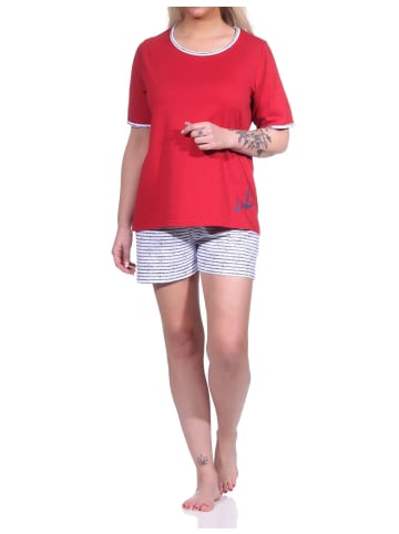 NORMANN Shorty Pyjama kurzarm Schlafanzug Streifen - 74345 in rot