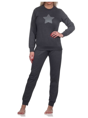 langarm Schlafanzug Pyjama Bündchen und Stern - 83346 in anthrazit
