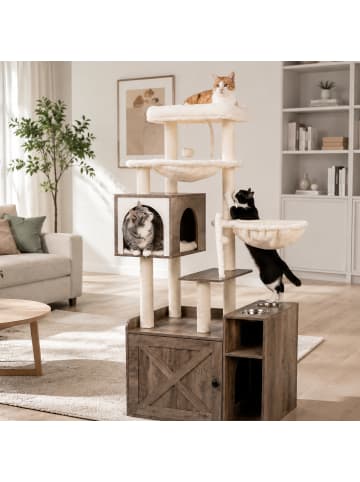 relaxdays Kratzbaum in Hellbraun/ Weiß - (B)71 x (H)144 x (T)45,5 cm