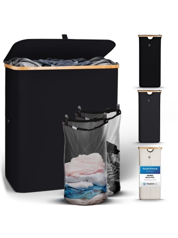 HENNEZ Wäschekorb Adrian 140l schwarz mit 2 Wäschesäcken Schwarz