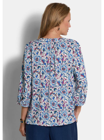 GOLDNER Viskosebluse mit floralem Muster in blau / gemustert