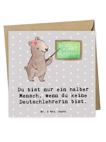 Mr. & Mrs. Panda Deluxe Karte Deutschlehrerin Herz mit Spruch in Grau Pastell
