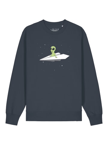 wat? Apparel Sweatshirt Alien on a paper plane in India Ink Grey