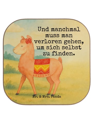 Mr. & Mrs. Panda Glas-Untersetzer Alpaka Stolz Design mit Spruch in Weiß
