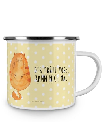 Mr. & Mrs. Panda Becher Emaille Katze Frühaufsteher mit Spruch in Gelb Pastell