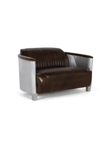 Giner y Colomer Zweisitzer-Sofa mit braunem Lederbezug und antikem Finish in Brown