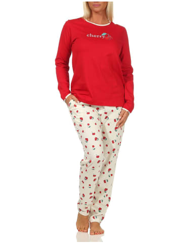 NORMANN Schlafanzug langarm Pyjama Kirschen - 61727 in rot