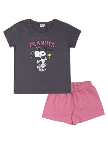 Snoopy Peanuts Snoopy Schlafanzug Pyjama Set Kurzarm Oberteil mit Shorts in grau/rosa