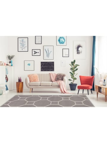 Kurzflor Teppich Laura 125 in Taupe Elfenbein
