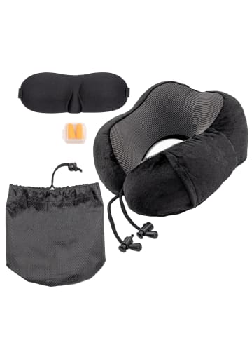 Intirilife Nackenkissen Memoryfoam mit Augenmaske Ohrstöpsel in Schwarz