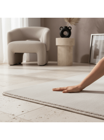 KADIMA DESIGN Teppich Kurzflor Waschbar Einfarbig LECH Microfaser OEKO-TEX in Creme