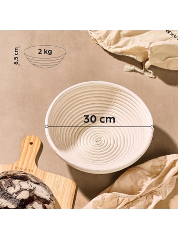 Praknu Gärkorb zum Brotbacken - Aus nachhaltigem Rattan - Rund - 30cm - Set