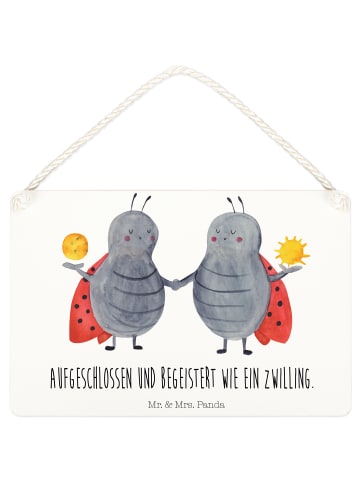 Mr. & Mrs. Panda Holzbild Sternzeichen Zwilling mit Spruch in Weiß